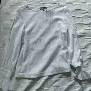 Marled White Ribbed Long Sleeve Blouse